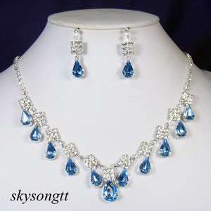 Swarovski Blue Crystal Rhinestone Necklace Set S1108N3  