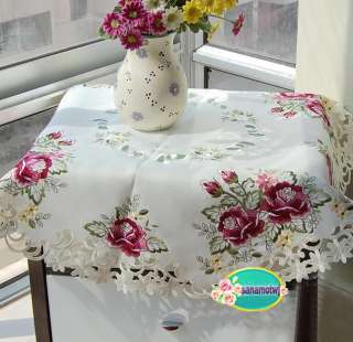 Red purple Roses Embroidered Tablecloth RD 33.5 & Home Decoration