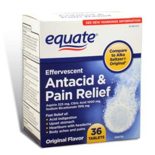 Effervescent Antacid Pain Relief, 36 Tablets   Equate  