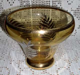 Gold Glass with Gold Leaf Design Compote, Vase or Planter  