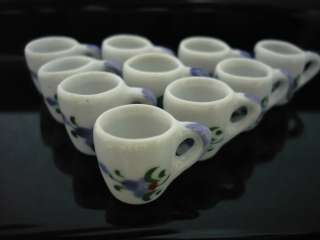10Purple Orchid Coffee Mug Ceramic Hand Painted Dollhouse Miniatures 