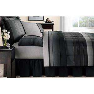 TWIN Boys Teen Black Grey STRIPE 6pc Comforter Bed Set  