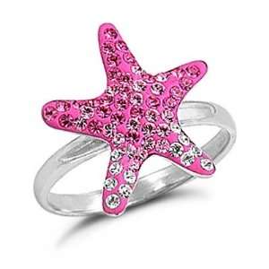    Sterling Silver Pink and White CZ Starfish Ring Sizes , 8 Jewelry