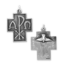 New Silver 925 Antiqued Alpha & Omega Cross Pendant  
