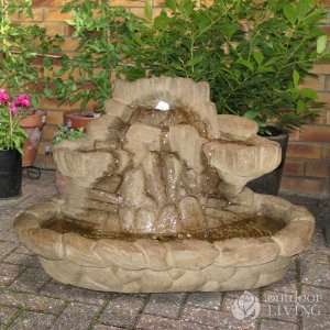   Bubbler Fountain With Plume Light   Stone Finish Patio, Lawn & Garden