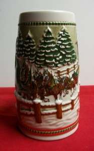 1984 Budweiser Ceramic Holiday Beer Stein Christmas Collector Series 