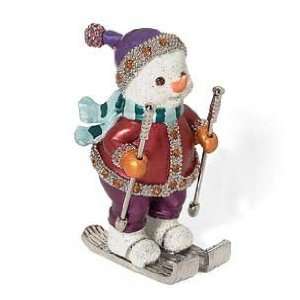Skiing Snowman Box Figurine with Swarovski Crystals Jewelry Pill or 