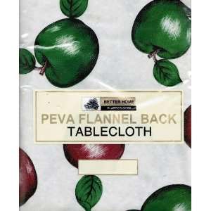  PEVA Flannel Back Tablecloth 60 Round Apple (Light Cream 