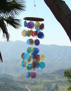 22 RAINBOW WIND CHIME MADE W/CAPIZ SHELLS FROM EXOTIC INDONESIA 
