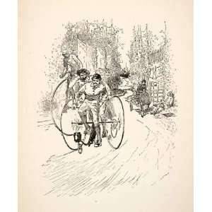  1885 Wood Engraving Joseph Pennell Art Antique Tandem Bicycles 