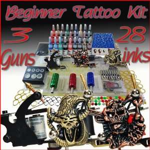  Tattoo Kit 3 Machines Power Supply Needles 28 Inks D126232 