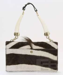   Saint Laurent Brown Pony Hair Zebra Print Mombasa Horn Handbag  