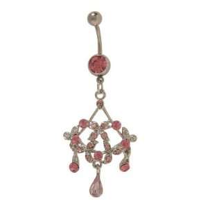  Antique Dangling Flowers Belly Button Ring with Pink Cz 